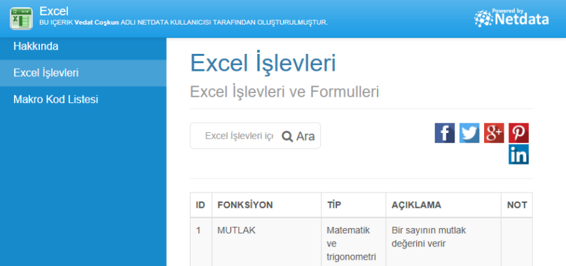 Excel İşlevleri