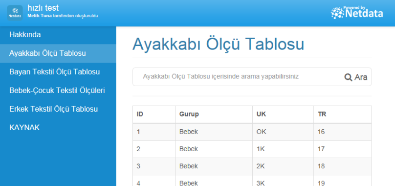 Ayakkabı Ölçü Tablosu