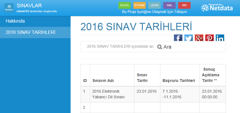 2016 SINAV TARİHLERİ