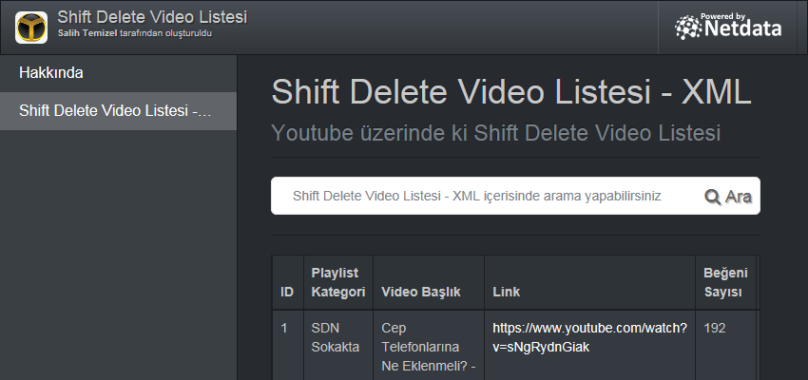Shift Delete Video Listesi - XML